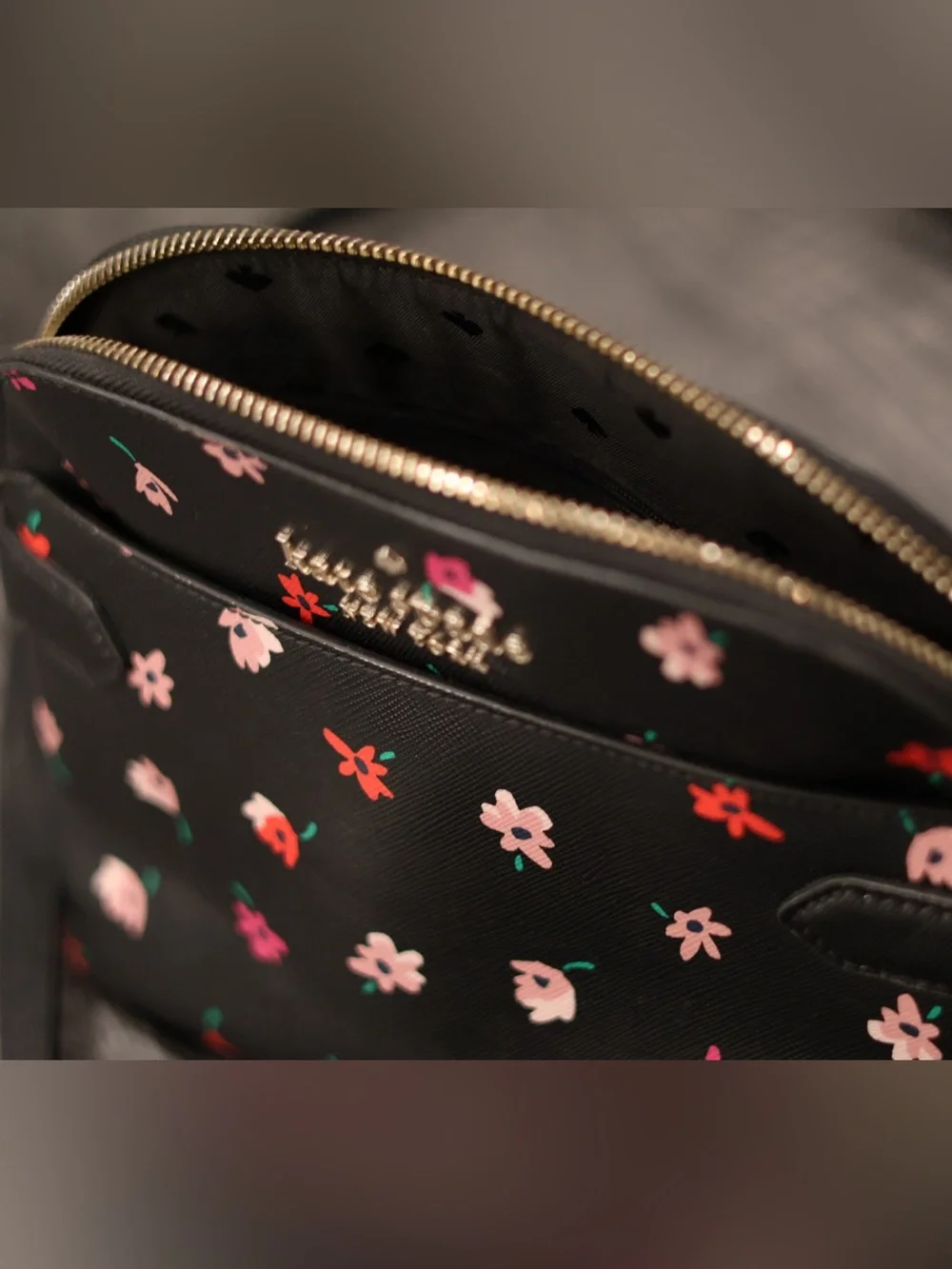 Kate Spade New York Floral Crossbody Bag Black Textured Adjustable Strap